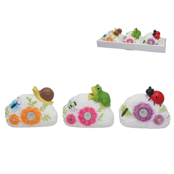 PIEDRA 3 SURT C/ BICHO LUZ SOLAR LED 16,5X6,5X13 C