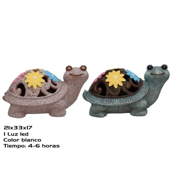 TORTUGA C/FLORES 2 SURT LUZ SOLAR LED 33X21X17 CM 6H