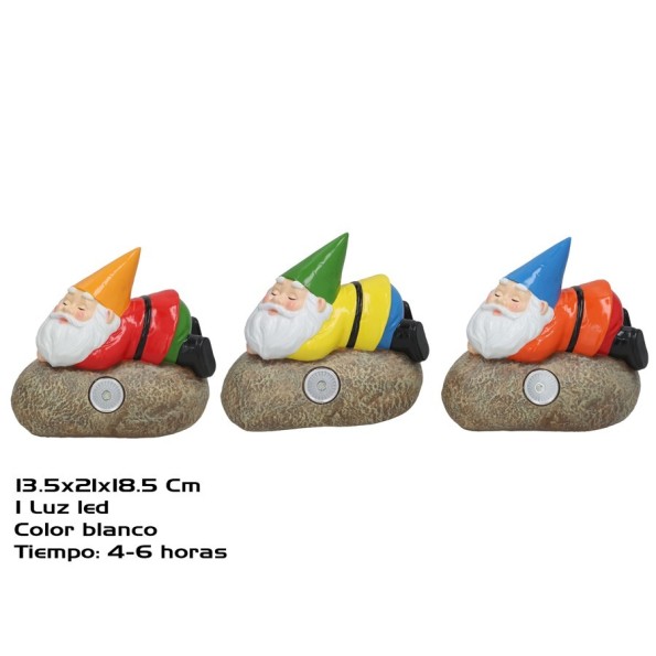 PIEDRA C/GNOMO LUZ SOLAR LED 21X13,5X18,5 CM 6H