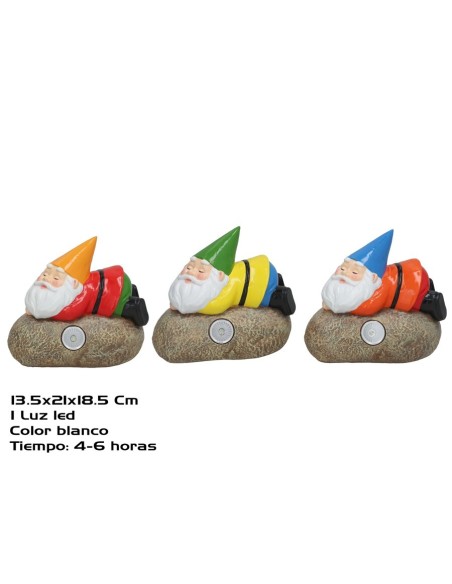 PIEDRA C/GNOMO LUZ SOLAR LED 21X13,5X18,5 CM 6H
