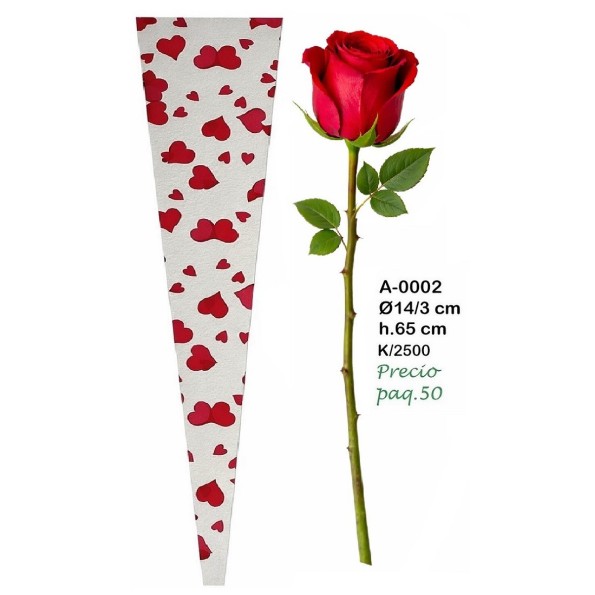 CONO CORAZONES FONDO TRANSPARENTE 50 PZS