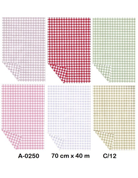 BOBINA POLIPROPILENO OPACO CUADROS VICHY 70CMX40M SURTIDO