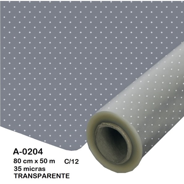 BOBINA POLIPROPILENO PUNTOS BLANCO 80CM X50M (CELOFAN)