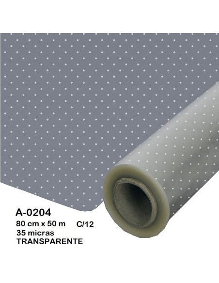 BOBINA POLIPROPILENO PUNTOS BLANCO 80CM X50M (CELOFAN)