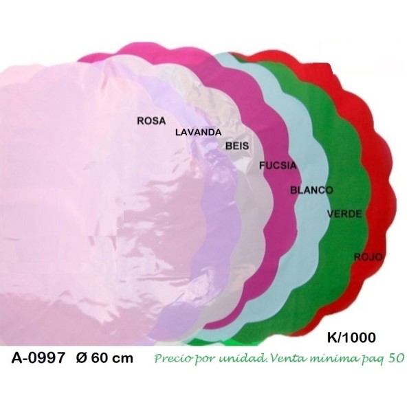 BLONDA POLIPROPILENO 60CM PAQ 50 PZS BLANCO/ROJO/VERDE