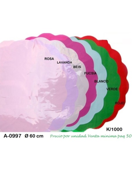 BLONDA POLIPROPILENO 60CM PAQ 50 PZS BLANCO/ROJO/VERDE