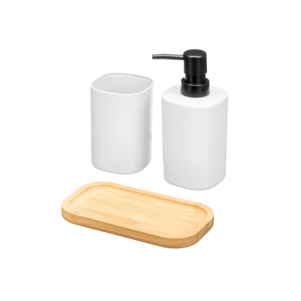 SET DOSIFICADOR VASO BASE BAMBU BLANCO