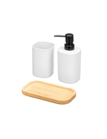 SET DOSIFICADOR VASO BASE BAMBU BLANCO