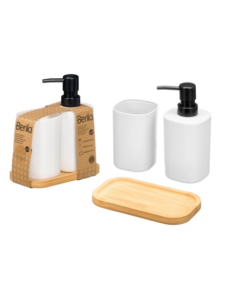 SET DOSIFICADOR VASO BASE BAMBU BLANCO