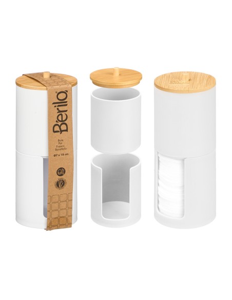 BOTE PLASTICO DOBLE TAPA BAMBU BLANCO