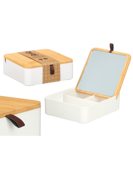 ORGANIZADOR PLASTICO ESPEJO BAMBU BLANCO