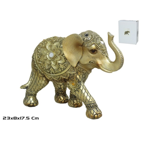 ELEFANTE FELIZ ALHAJA 23X8X17.5CM ORO