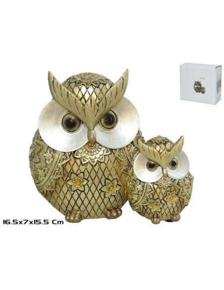 MAMA BUHO Y BEBE ALHAJA 16.5X7X15.5CM ORO