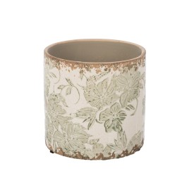 MACETA CRAQUELADA CREMA HOJAS D14 H13,5 CERÁMICA