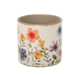 MACETA CRAQUELADA CREMA FLORES DE COLORES D14 H13,5 (6PACKS X 2PCS) CERÁMICA