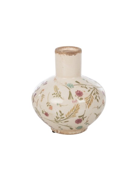 AMPOLLA REDONDA CRAQUELADA CREMA FLORES/HOJAS D11 H12,5 (6PACKS X 4PCS) CERÁMICA