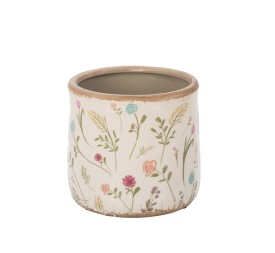 MACETA CRAQUELADA CREMA FLORES Y HOJAS D12,5 H12 (6PACKS X 4PCS) CERÁMICA