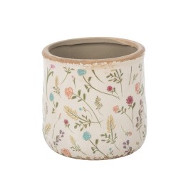 MACETA CRAQUELADA CREMA FLORES Y HOJAS D14,5 H14 (4PACKS X 4PCS) CERÁMICA
