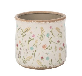 MACETA CRAQUELADA CREMA FLORES Y HOJAS D18 H16,5 (6PACKS X 2PCS) CERÁMICA