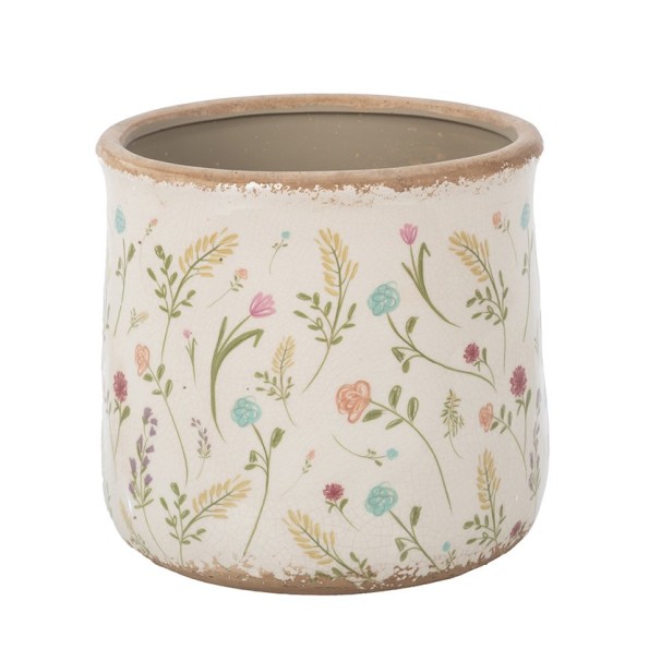 MACETA CRAQUELADA CREMA FLORES Y HOJAS D18 H16,5 (6PACKS X 2PCS) CERÁMICA