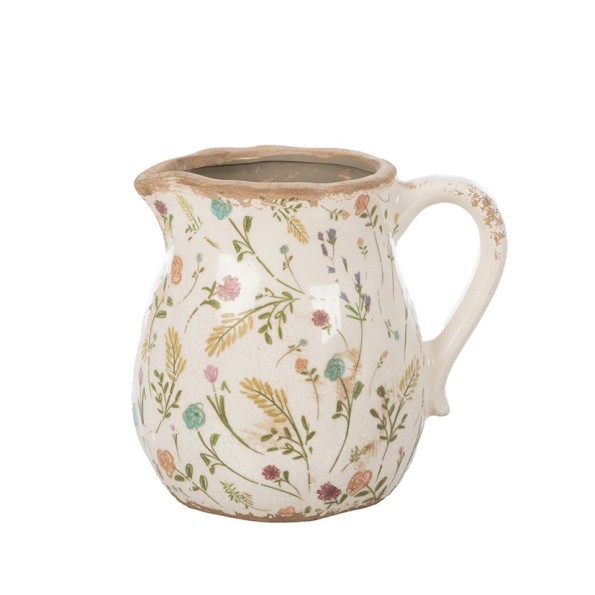 JARRA CRAQUELADA CREMA FLORES Y HOJAS 16X13 H15,5 CERÁMICA