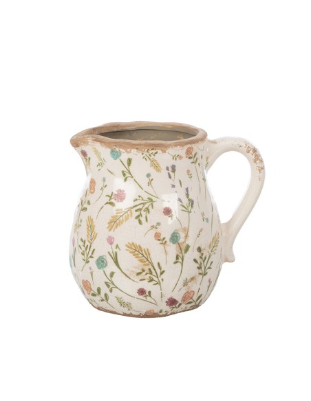 JARRA CRAQUELADA CREMA FLORES Y HOJAS 16X13 H15,5 CERÁMICA