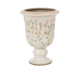 CENTRO DE MESA CRAQUELADO CREMA FLORES Y HOJAS D20 H28,5 CERÁMICA