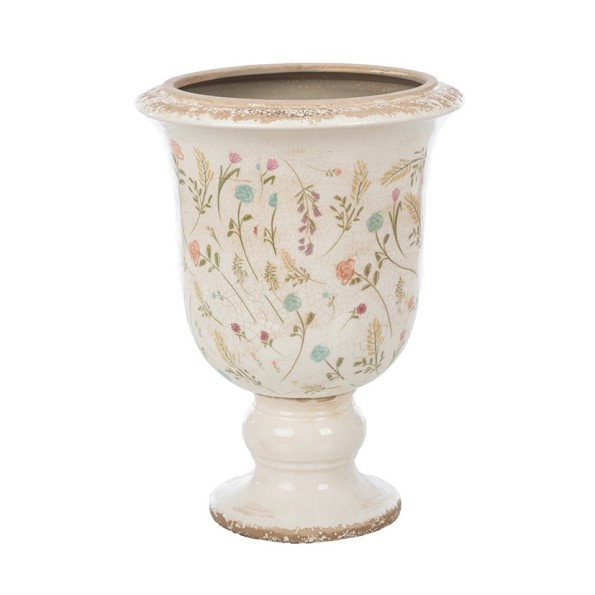 CENTRO DE MESA CRAQUELADO CREMA FLORES Y HOJAS D20 H28,5 CERÁMICA