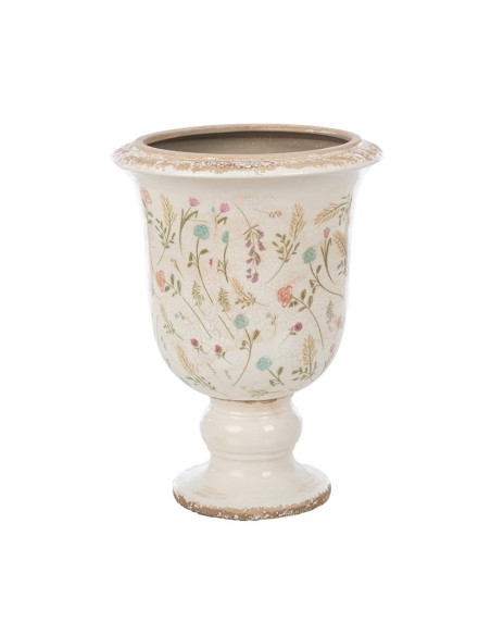 CENTRO DE MESA CRAQUELADO CREMA FLORES Y HOJAS D20 H28,5 CERÁMICA