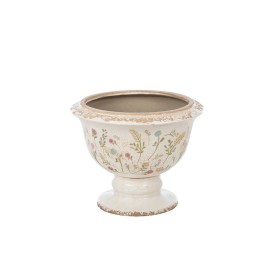 COPA BAJA CRAQUELADA CREMA FLORES Y HOJAS D21,5 H17,5 CERÁMICA