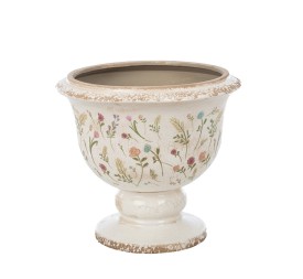 COPA BAJA CRAQUELADA CREMA FLORES Y HOJAS D25 H23,5 CERÁMICA