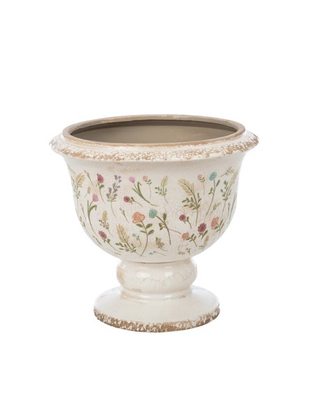 COPA BAJA CRAQUELADA CREMA FLORES Y HOJAS D25 H23,5 CERÁMICA