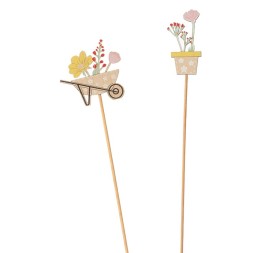 PICK S/12 2 MIX DES CARRETILLA Y MACETA CON FLORES 7X7 H50 MADERA