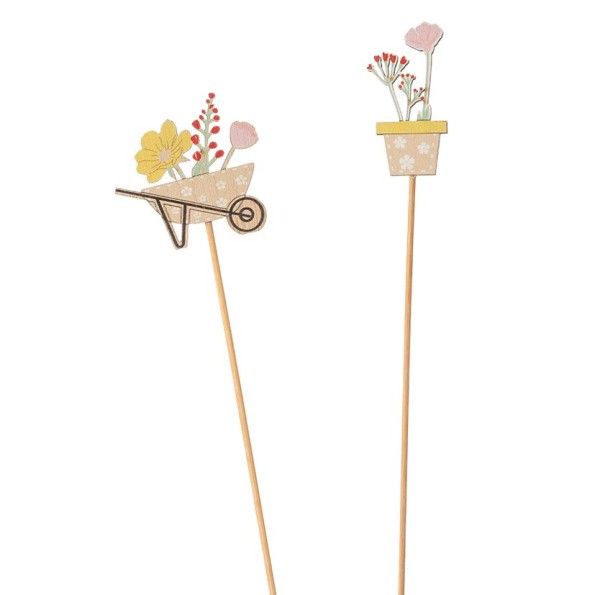PICK S/12 2 MIX DES CARRETILLA Y MACETA CON FLORES 7X7 H50 MADERA