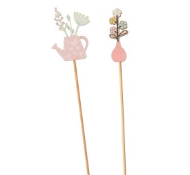 PICK S/12 2 MIX DES MACETA Y REGADERA CON FLORES 7X7 H50 MADERA