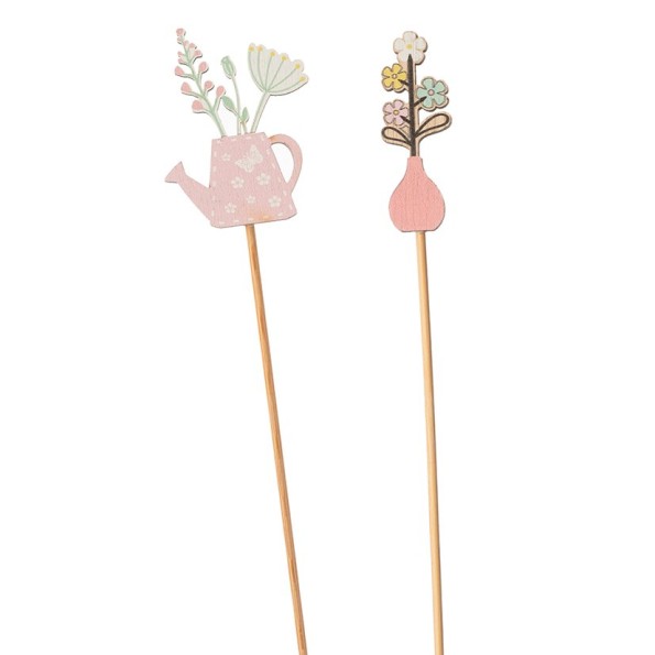 PICK S/12 2 MIX DES MACETA Y REGADERA CON FLORES 7X7 H50 MADERA