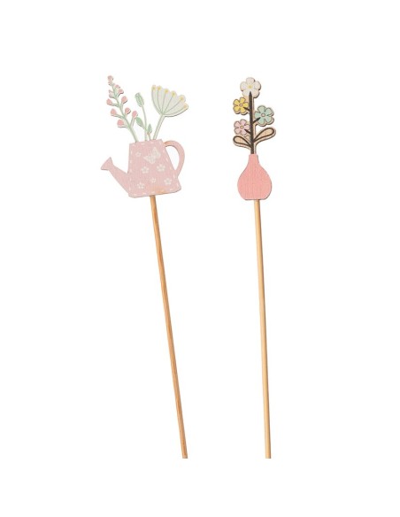 PICK S/12 2 MIX DES MACETA Y REGADERA CON FLORES 7X7 H50 MADERA
