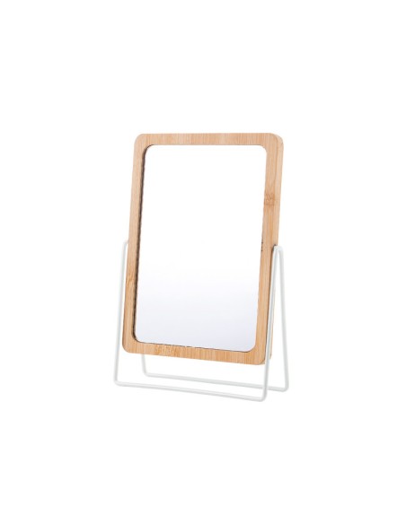 ESPEJO BAMBU SOPORTE METAL BLANCO