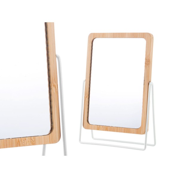 ESPEJO BAMBU SOPORTE METAL BLANCO