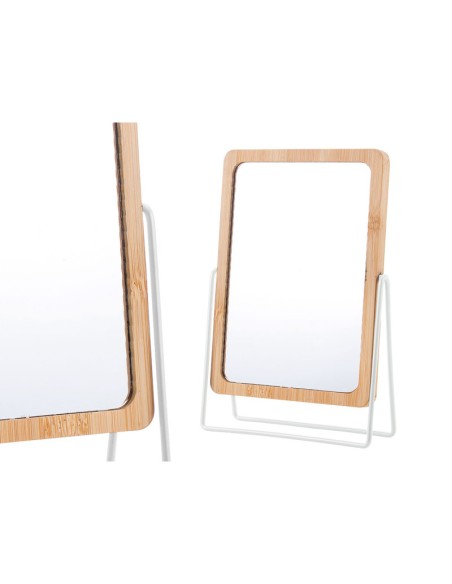 ESPEJO BAMBU SOPORTE METAL BLANCO