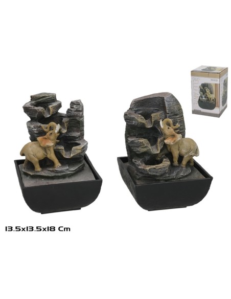 FUENTE ELEFANTE SUERTE C/LED FRIA  13.5X13.5X18CM 2 SURT