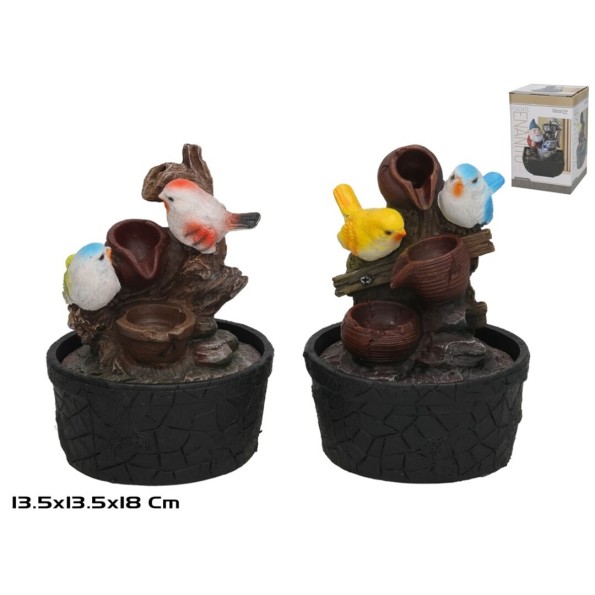FUENTE PAREJA PAJAROS C/LED FRIA  13.5X13.5X18CM 2