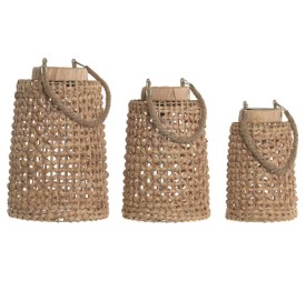 LAMPARA SOLAR SET 3 FIBRA 23X23X36 ASA CUERDA