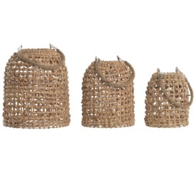 LAMPARA SOLAR SET 3 FIBRA 26X26X30 ASA CUERDA