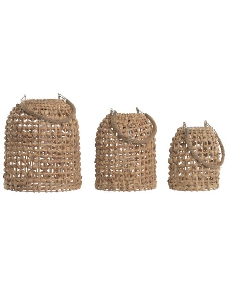 LAMPARA SOLAR SET 3 FIBRA 26X26X30 ASA CUERDA