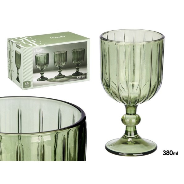 COPA VINO RAYAS 380ML VERDE