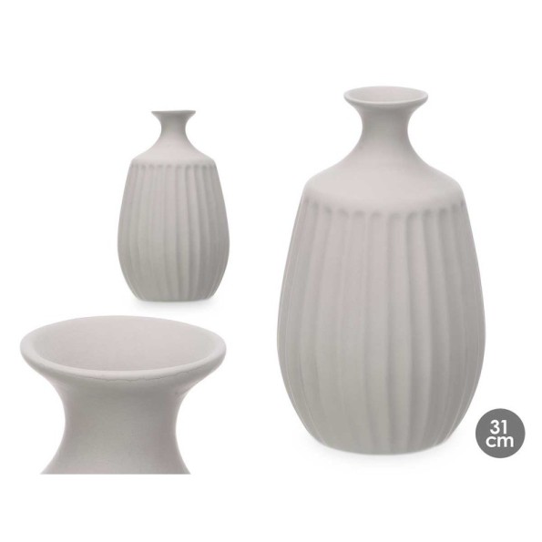 JARRON CERAMICA CUELLO ESTRECHO 31CM GRIS