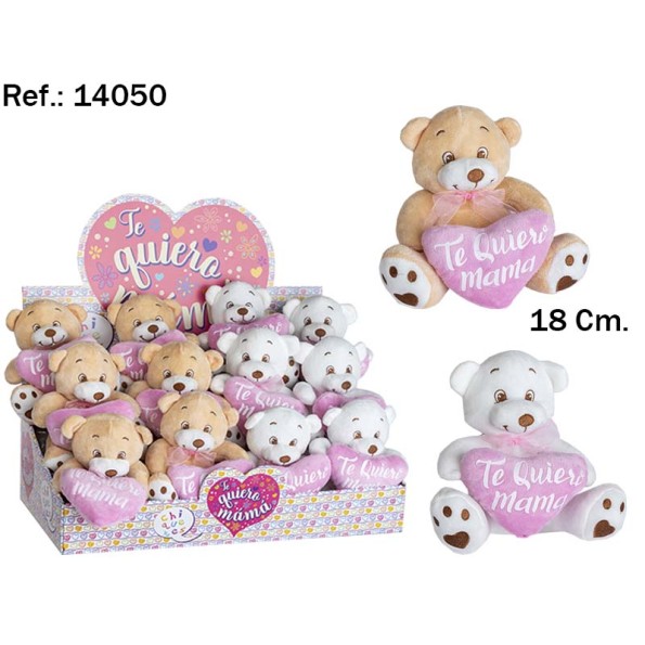 OSO CORAZON TE QUIERO MAMA 18 CM 2 COL. EN EXP.