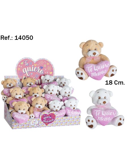 OSO CORAZON TE QUIERO MAMA 18 CM 2 COL. EN EXP.