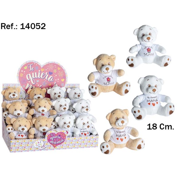 OSO CAMISETA TE QUIERO MAMA 18CM 2 COL. EN EXP.